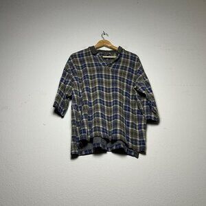 VTG J Riggings Polo Shirt Men M Plaid Green Prep Grandpa Distressed Sleeves Y2K